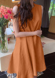 Momentlover Boho Orange O-Neck Slim Fit Exra Large Hem Cotton Dresses Sleeveless LY1711