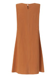 Momentlover Boho Orange O-Neck Slim Fit Exra Large Hem Cotton Dresses Sleeveless LY1711
