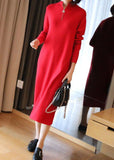 Momentlover Boho Red Stand Collar Zip Up Knit Maxi Dresses Spring LY1451