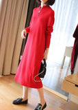 Momentlover Boho Red Stand Collar Zip Up Knit Maxi Dresses Spring LY1451