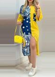Momentlover Boho Yellow Print Button Chiffon Shirts Dresses Spring LY1976