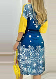 Momentlover Boho Yellow Print Button Chiffon Shirts Dresses Spring LY1976