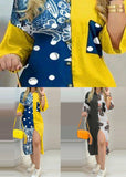 Momentlover Boho Yellow Print Button Chiffon Shirts Dresses Spring LY1976