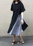 Momentlover Boutique Black O Neck Patchwork False Two Pieces Cotton Dress Summer LY1776