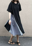 Momentlover Boutique Black O Neck Patchwork False Two Pieces Cotton Dress Summer LY1776