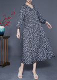Momentlover Boutique Black Ruffled Print Chiffon Long Dresses Bracelet Sleeve LY1952