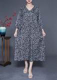 Momentlover Boutique Black Ruffled Print Chiffon Long Dresses Bracelet Sleeve LY1952