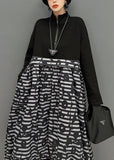 Momentlover Boutique Black Zip Up Patchwork Print Long Dress Spring LY1667