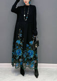Momentlover Boutique Blue Embroideried Patchwork Knit Maxi Dress Spring LY1597