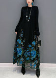 Momentlover Boutique Blue Embroideried Patchwork Knit Maxi Dress Spring LY1597