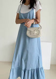 Momentlover Boutique Blue Ruffled Patchwork Denim Spaghetti Strap Dress Summer LY1757