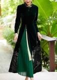 Momentlover Boutique Green Tasseled Embroideried Patchwork Velour Dresses Spring LY1722