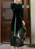Momentlover Boutique Green Tasseled Embroideried Patchwork Velour Dresses Spring LY1722