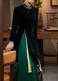 Momentlover Boutique Green Tasseled Embroideried Patchwork Velour Dresses Spring LY1722