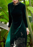 Momentlover Boutique Green Tasseled Embroideried Patchwork Velour Dresses Spring LY1722