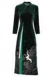 Momentlover Boutique Green Tasseled Embroideried Patchwork Velour Dresses Spring LY1722