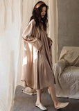 Momentlover Boutique Pink Patchwork Button Solid Ice Silk Maxi Dress Spring LY1964