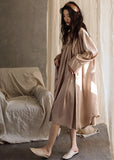 Momentlover Boutique Pink Patchwork Button Solid Ice Silk Maxi Dress Spring LY1964