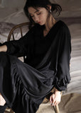 Momentlover Brief Black Peter Pan Collar Patchwork Ice Silk Maxi Dress Spring LY1999