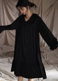 Momentlover Brief Black Peter Pan Collar Patchwork Ice Silk Maxi Dress Spring LY1999