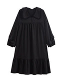 Momentlover Brief Black Peter Pan Collar Patchwork Ice Silk Maxi Dress Spring LY1999