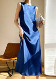 Momentlover Brief Pink O-Neck Solid Silk Vacation Maxi Dresses Sleeveless LY1774