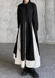 Momentlover Casual Black Stand Collar Patchwork Exra Large Hem Cotton Shirts Dresses Spring LY1716