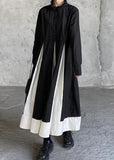 Momentlover Casual Black Stand Collar Patchwork Exra Large Hem Cotton Shirts Dresses Spring LY1716