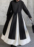 Momentlover Casual Black Stand Collar Patchwork Exra Large Hem Cotton Shirts Dresses Spring LY1716