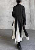 Momentlover Casual Black Stand Collar Patchwork Exra Large Hem Cotton Shirts Dresses Spring LY1716