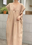 Momentlover Casual Light Green V Neck Wrinkled Patchwork Cotton Dresses Summer LY1777