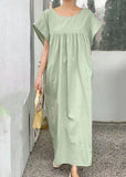 Momentlover Casual Light Green V Neck Wrinkled Patchwork Cotton Dresses Summer LY1777