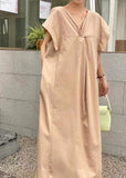 Momentlover Casual Light Green V Neck Wrinkled Patchwork Cotton Dresses Summer LY1777