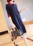 Momentlover Casual Navy Peter Pan Collar Button Knitted Dresses Half Sleeve LY1445