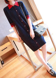Momentlover Casual Navy Peter Pan Collar Button Knitted Dresses Half Sleeve LY1445