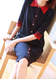 Momentlover Casual Navy Peter Pan Collar Button Knitted Dresses Half Sleeve LY1445