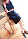 Momentlover Casual Navy Peter Pan Collar Button Knitted Dresses Half Sleeve LY1445
