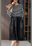 Momentlover Casual O-Neck Striped Patchwork Silk Maxi Dresses Spring LY1762
