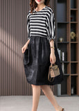 Momentlover Casual O-Neck Striped Patchwork Silk Maxi Dresses Spring LY1762