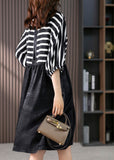 Momentlover Casual O-Neck Striped Patchwork Silk Maxi Dresses Spring LY1762