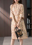 Momentlover Casual V Neck Print Tie Waist Linen Long Dress Spring LY1774