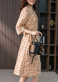 Momentlover Casual V Neck Print Tie Waist Linen Long Dress Spring LY1774