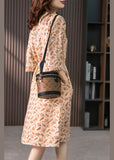Momentlover Casual V Neck Print Tie Waist Linen Long Dress Spring LY1774
