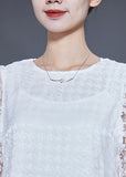 Momentlover Casual White Hollow Out Exra Large Hem Tulle Maxi Dress Puff Sleeve LY1944