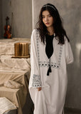 Momentlover Casual White O-Neck Print Side Open Cotton Long Dress Spring LY1999