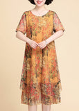 Momentlover Casual Yellow Print Chiffon Maxi Dress Summer LY1794