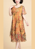Momentlover Casual Yellow Print Chiffon Maxi Dress Summer LY1794