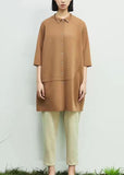 Momentlover Chic Khaki Peter Pan Collar Asymmetrical Patchwork Cotton Dresses Spring LY1455