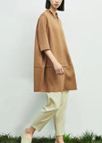 Momentlover Chic Khaki Peter Pan Collar Asymmetrical Patchwork Cotton Dresses Spring LY1455