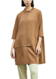 Momentlover Chic Khaki Peter Pan Collar Asymmetrical Patchwork Cotton Dresses Spring LY1455